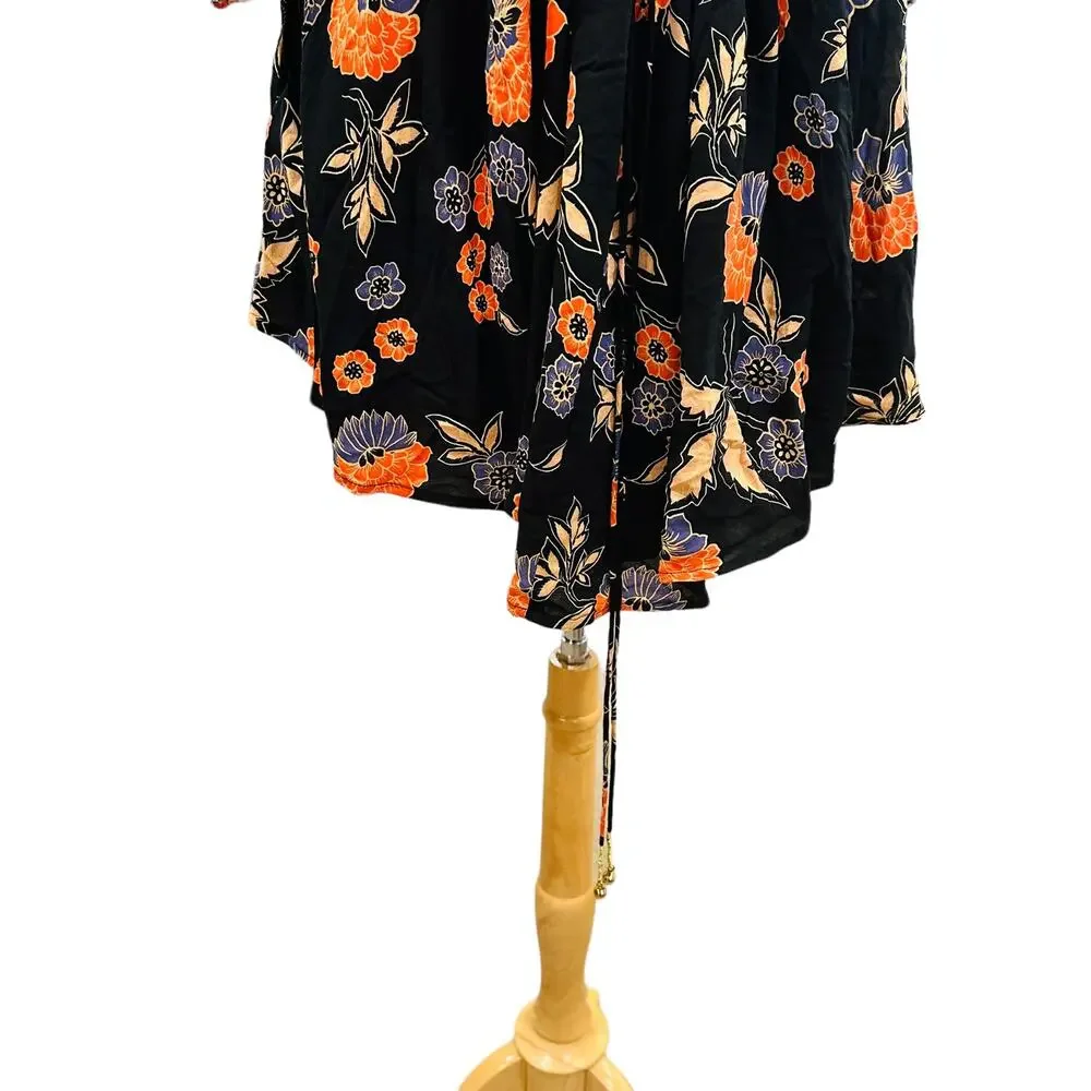 NEW Free People Edie Black Floral Open Back Cut Out Tunic Mini Dress Size XS